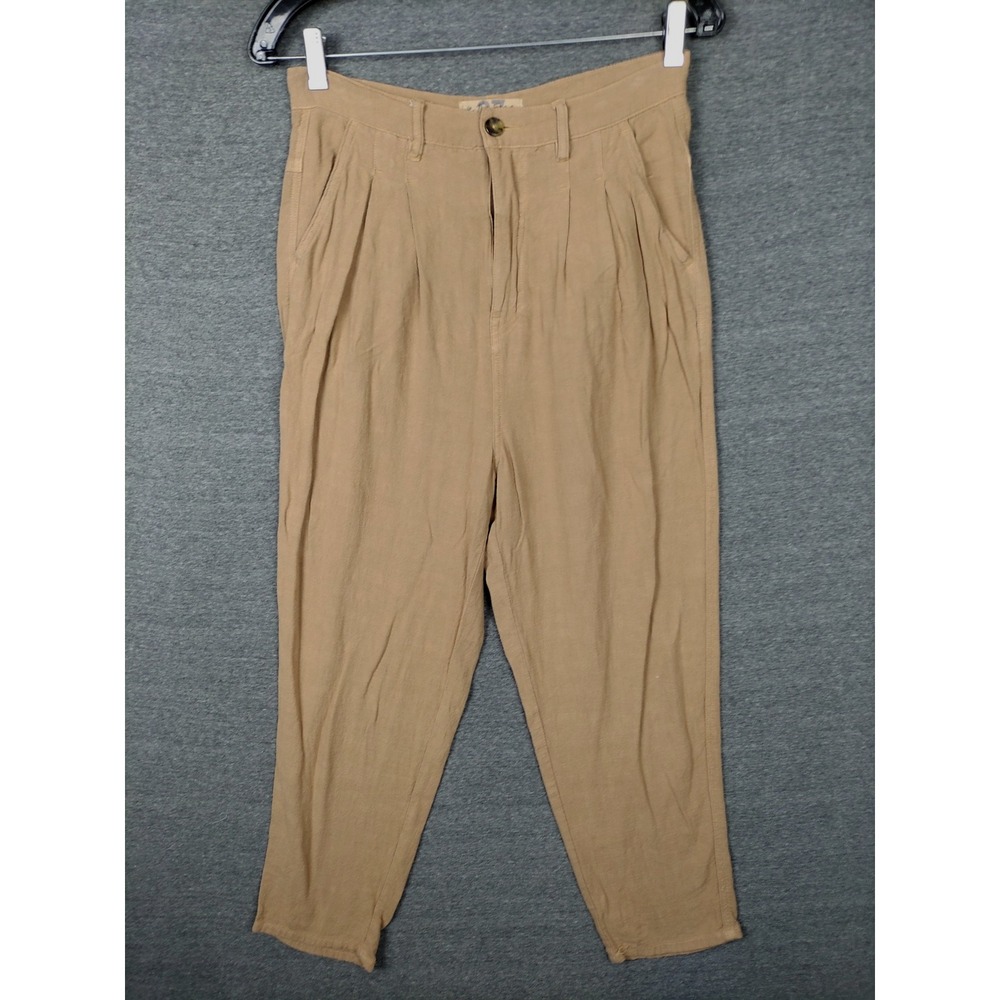 Free People Pant Womens 27 Brown Woven Linen Blend Coastal Light Academia Resort